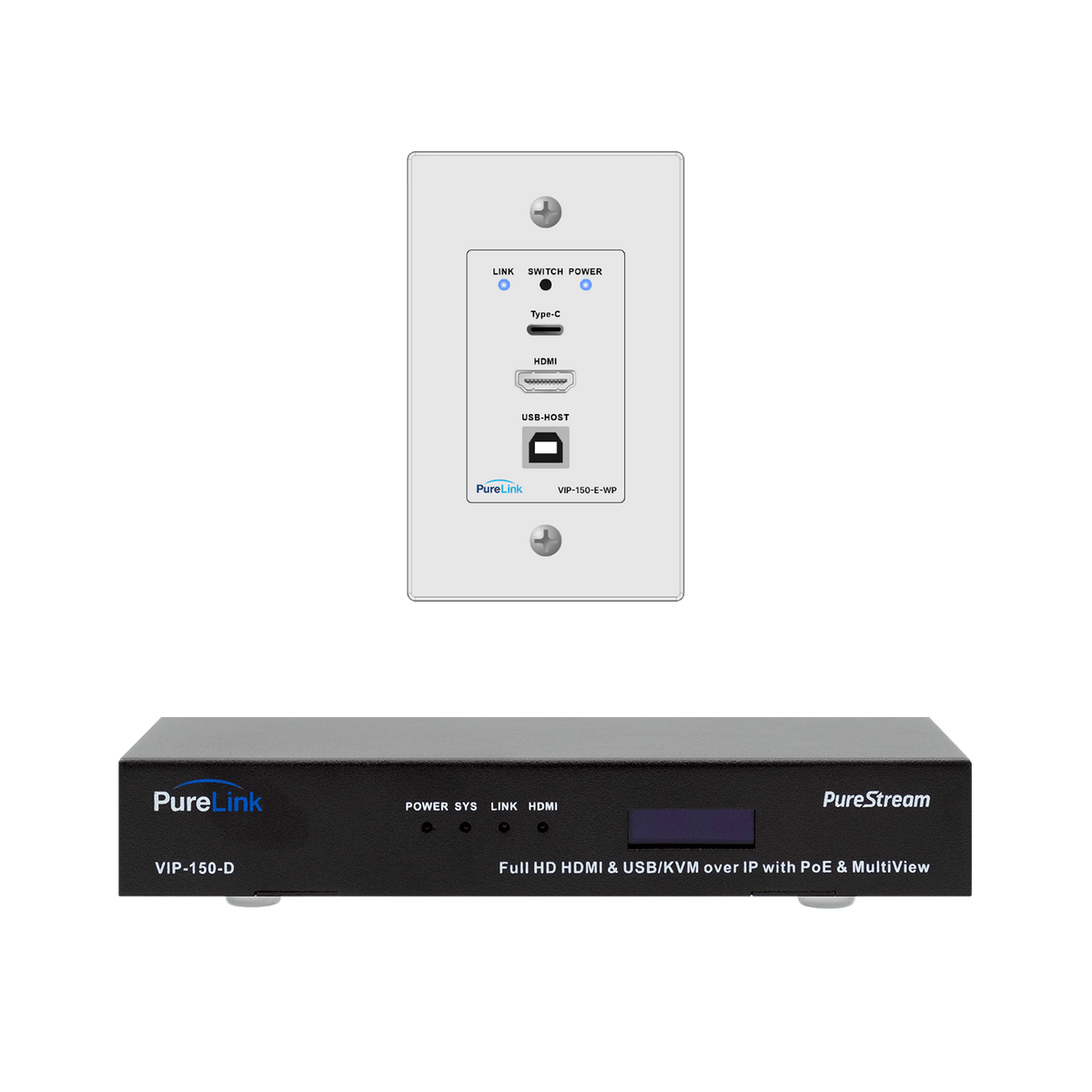 1080p60 USB-C/HDMI & USB/KVM AV over IP Extender Set — Wallplate Encoder