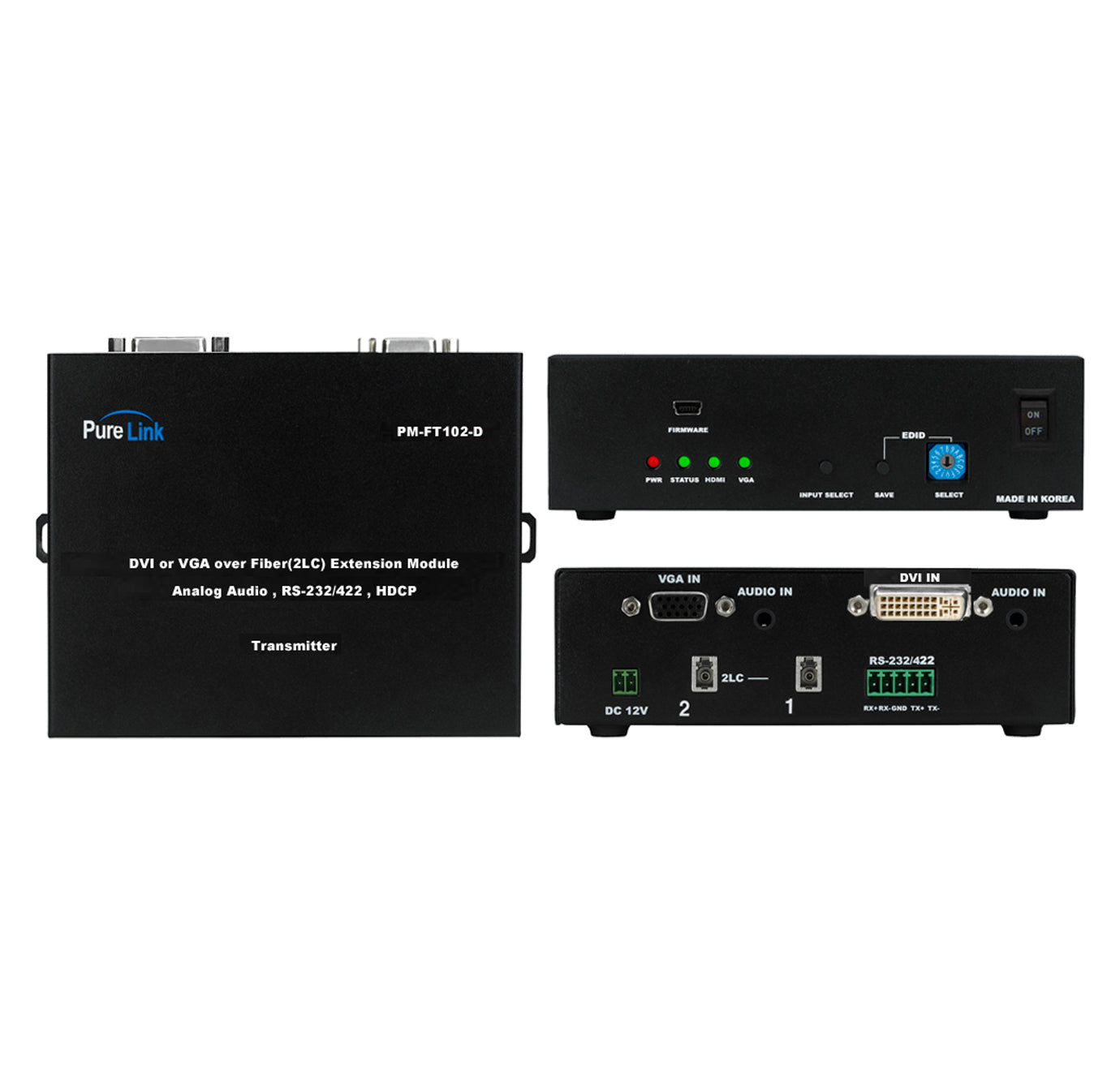 DVI/VGA to 2 LC Fiber Transmitter with RS-232