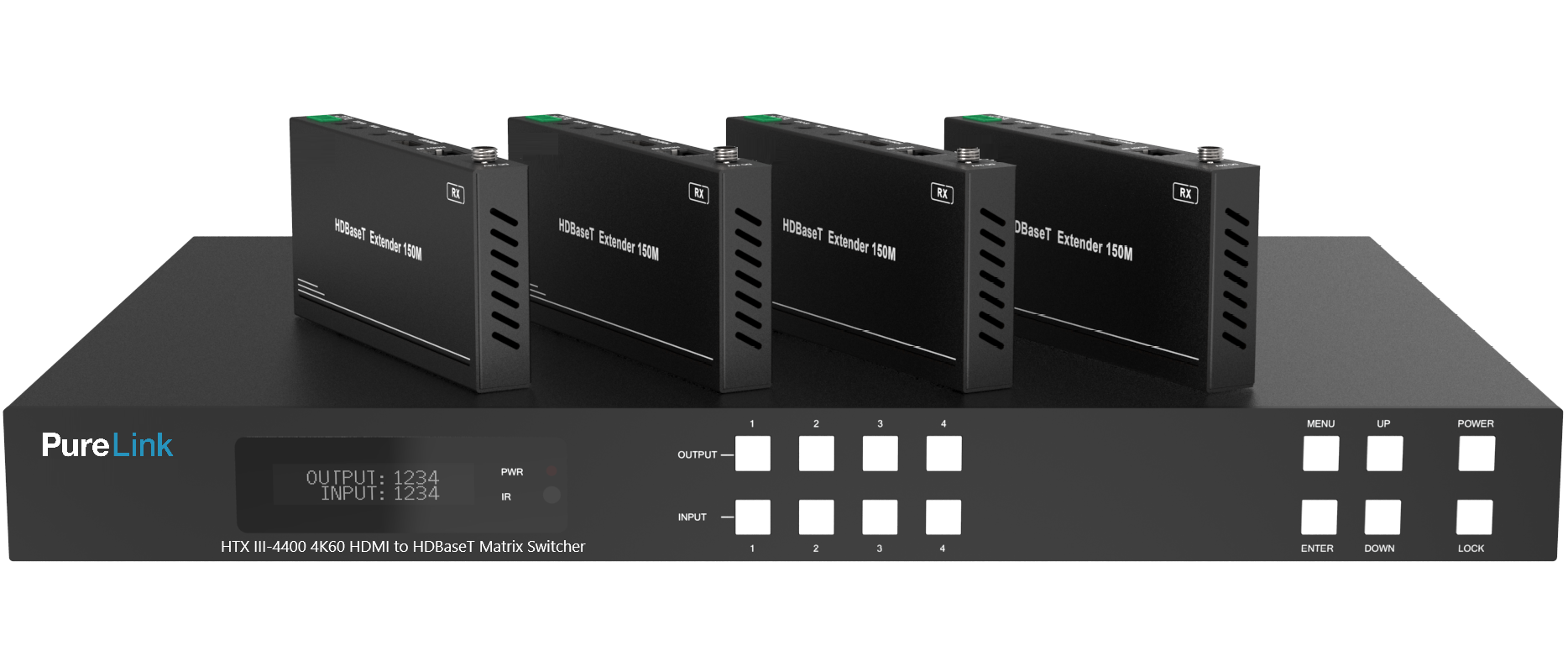 4×4 4K60 HDMI to HDBaseT/HDMI Matrix Switcher with Audio De-Embed and PoC
