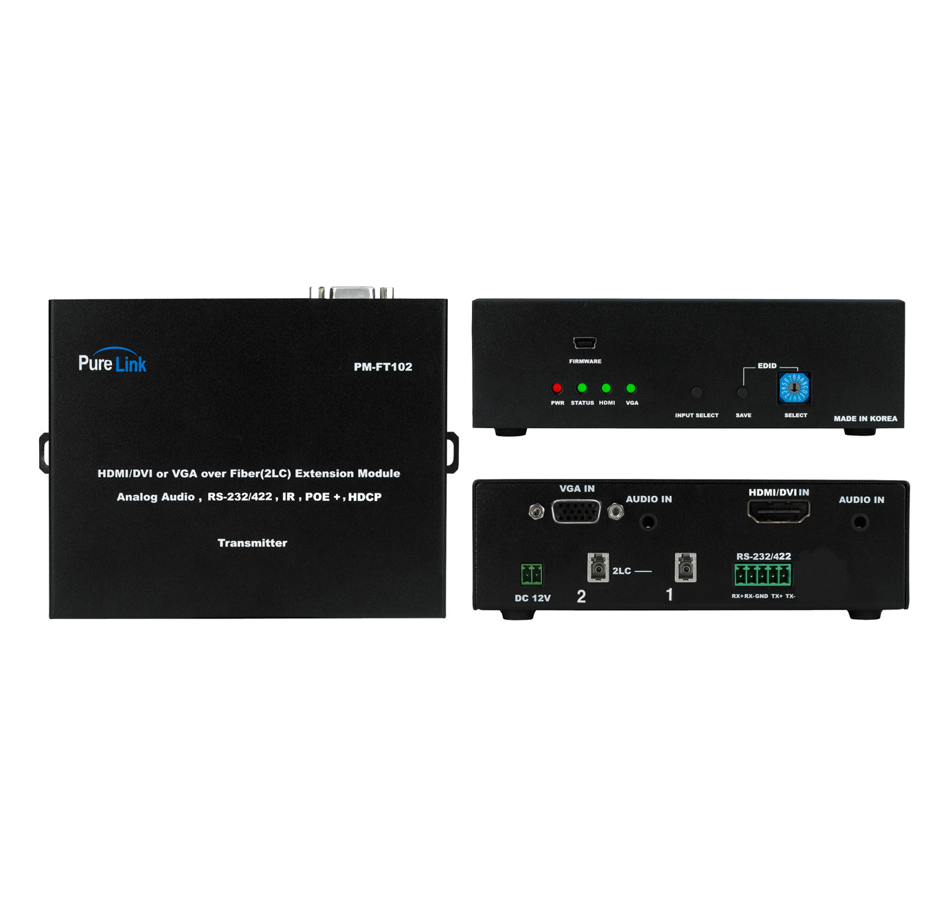 HDMI/VGA to 2 LC Fiber Transmitter with RS-232