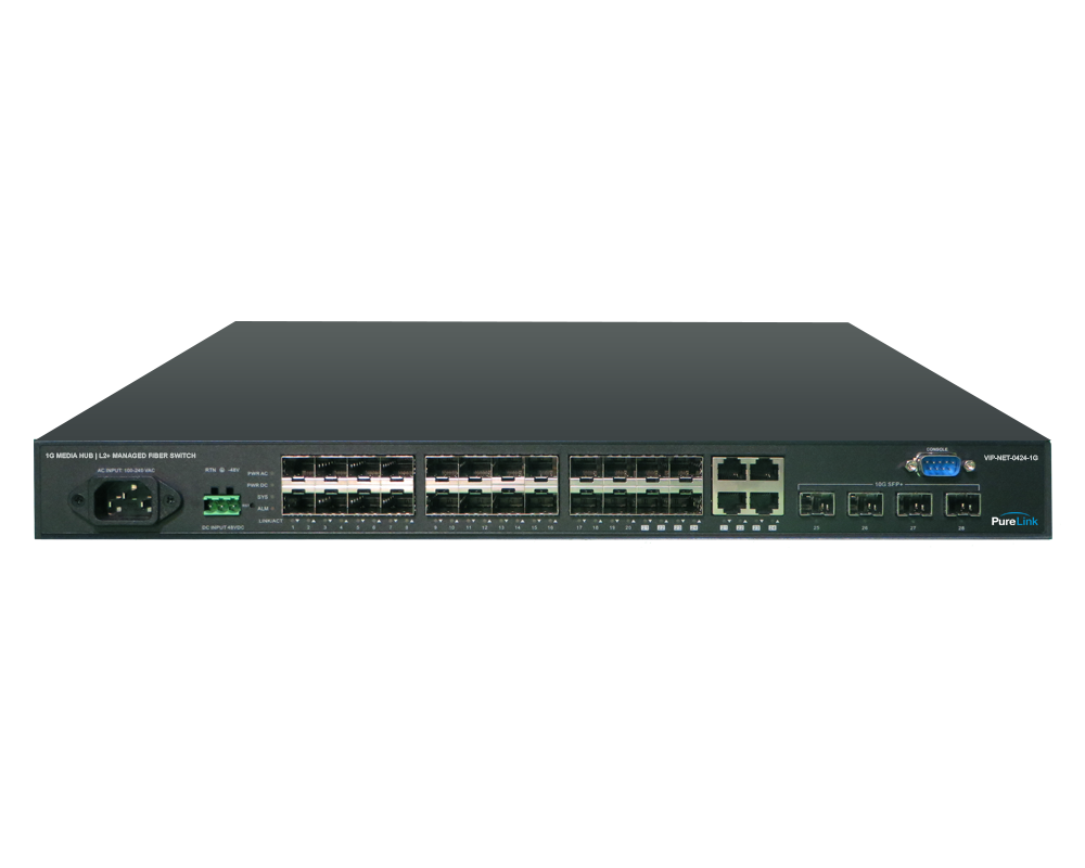 24-Port Fiber 1G L2+ AV Network Switch with 4× 10G SFP+