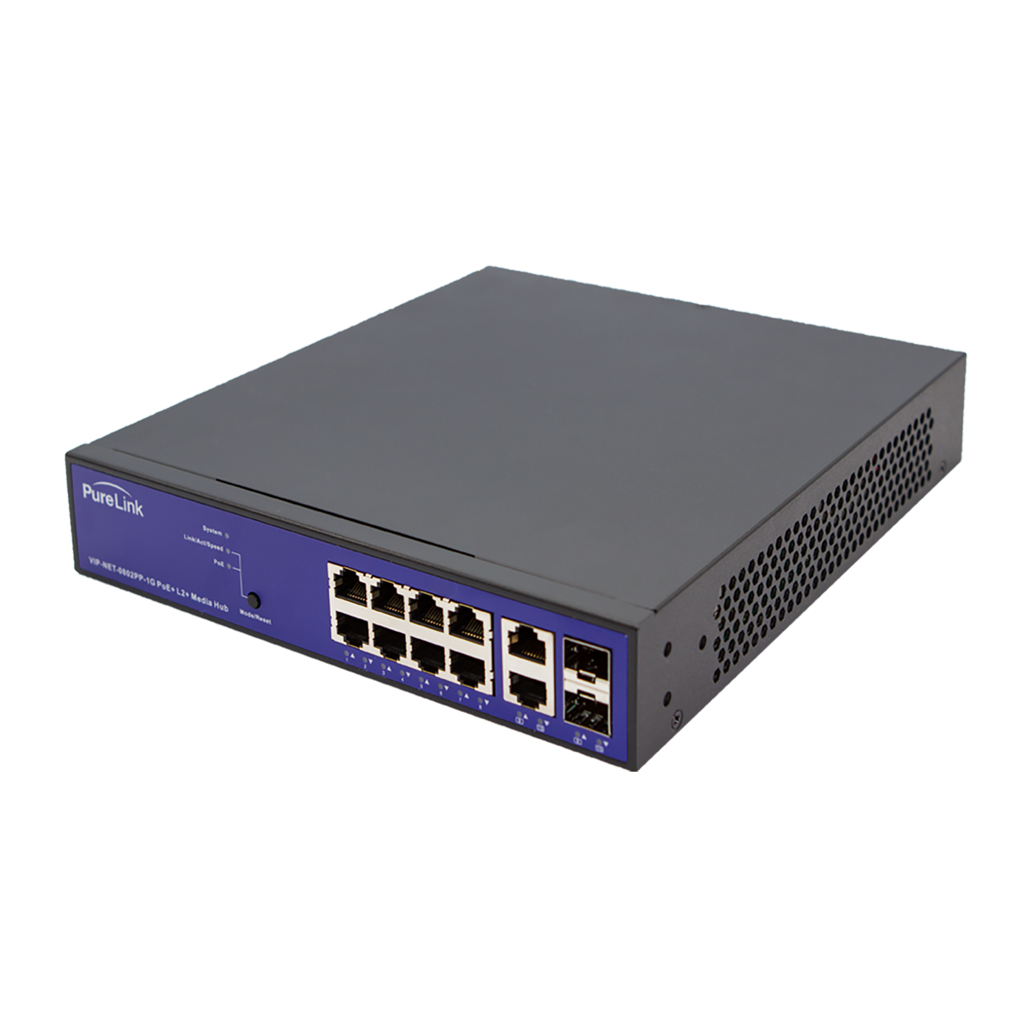 1G Media Hub – 8 Port 1000Base-T, 2 Port 1000Base-X SFP with POE+