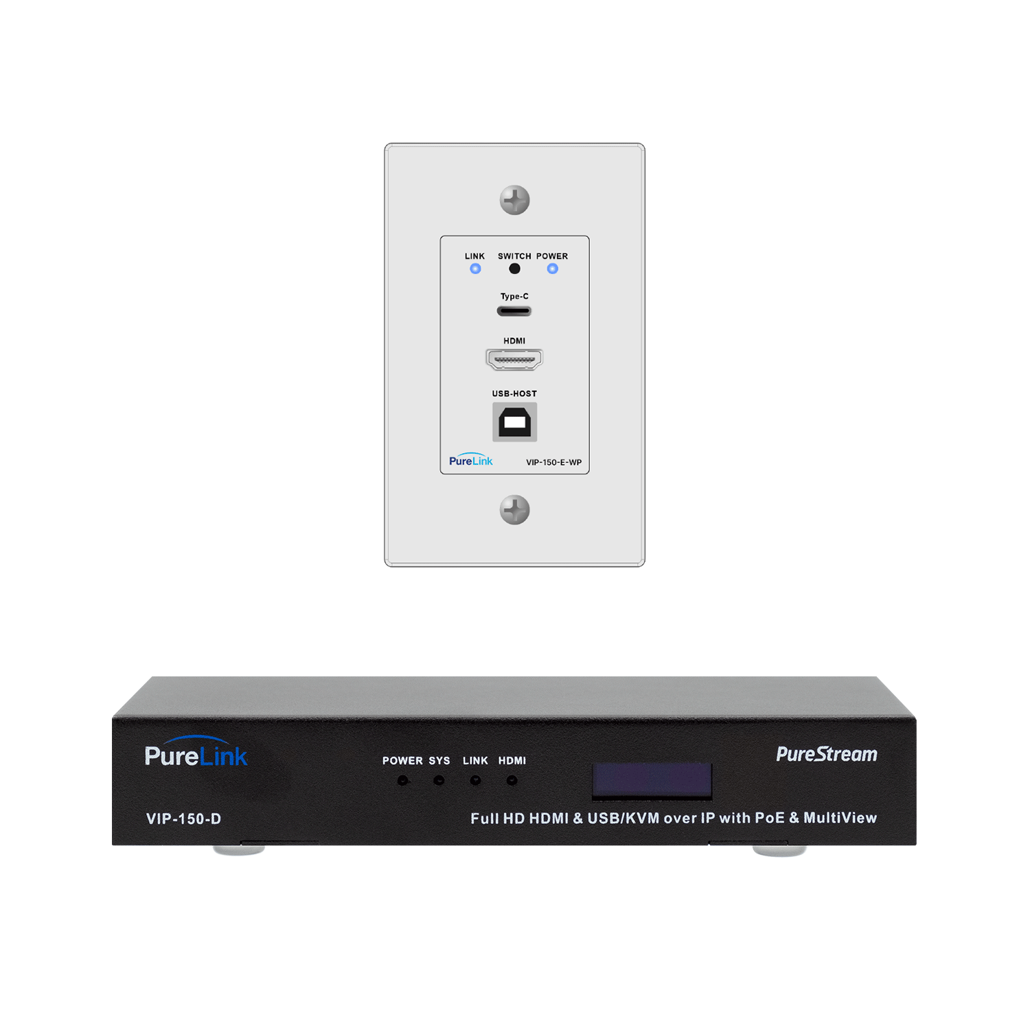 1080p60 USB-C/HDMI & USB/KVM AV over IP Extender Set — Wallplate Encoder