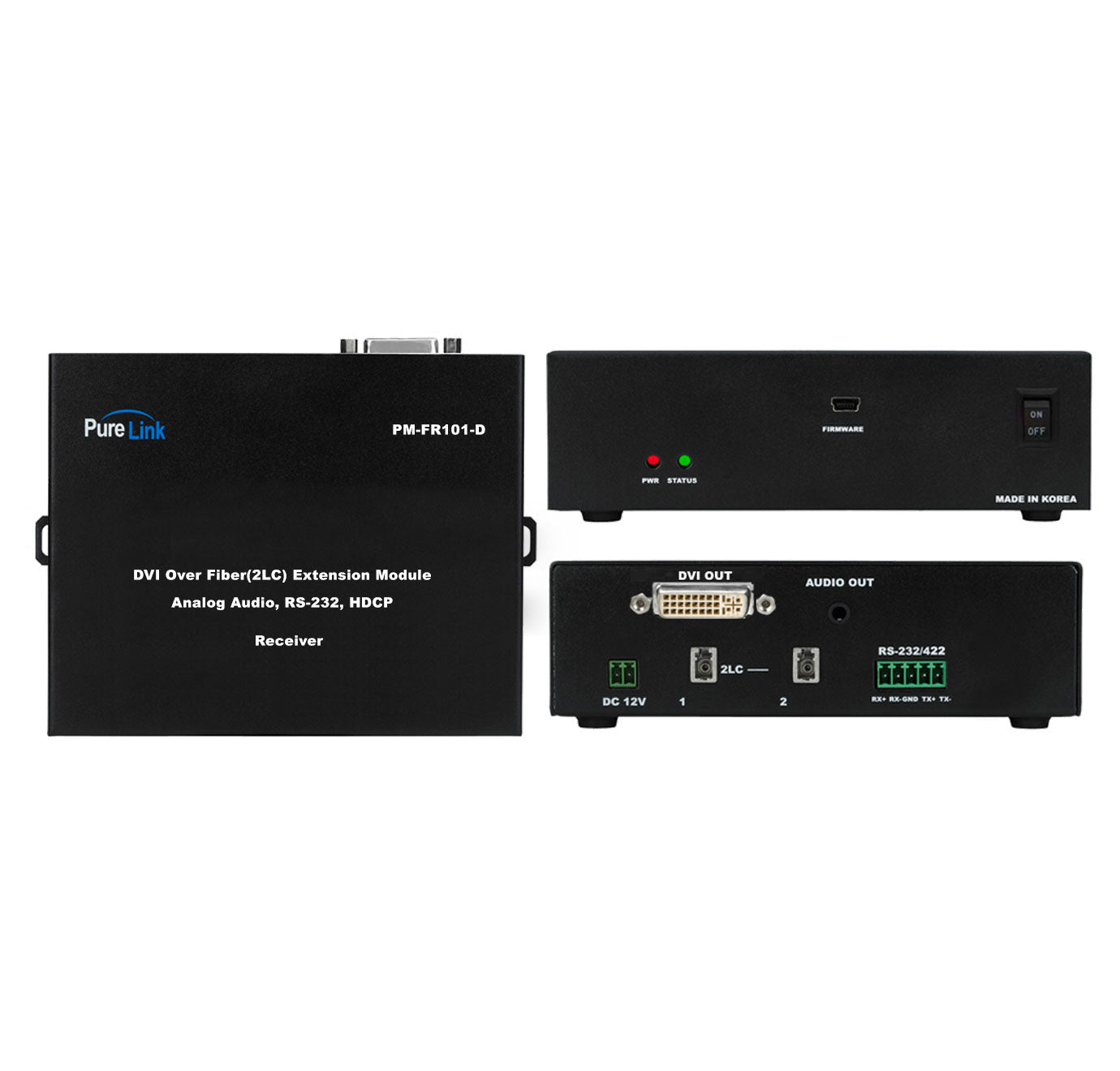 DVI over 2 LC Fiber Receiver with RS-232